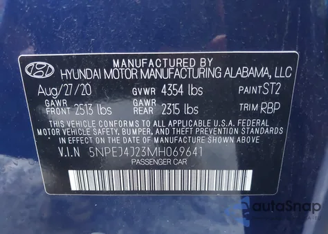 2021 Hyundai Sonata Sel Plus из США, поврежденный, VIN 5NPEJ4J23MH069641